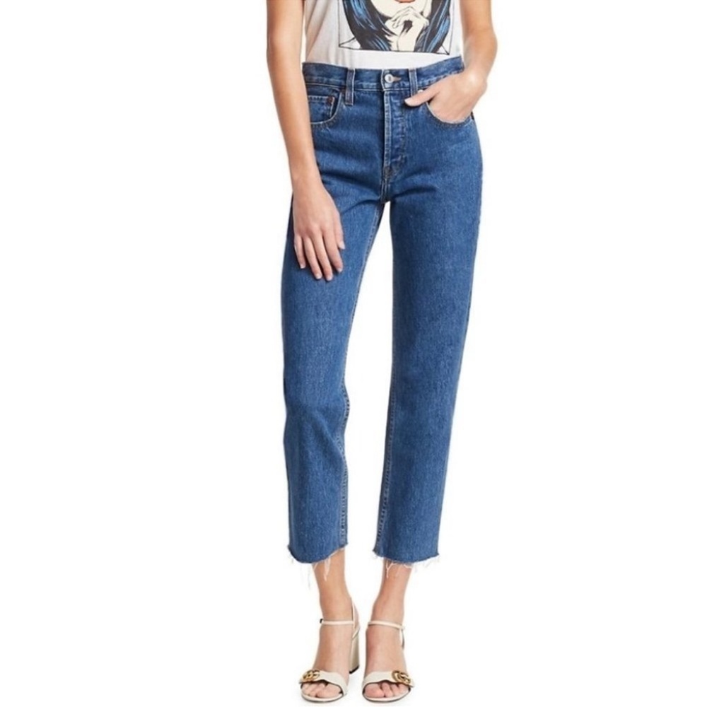 Re/Done High Rise Ankle Crop Skinny Jeans Blue Dark Wash Size 29